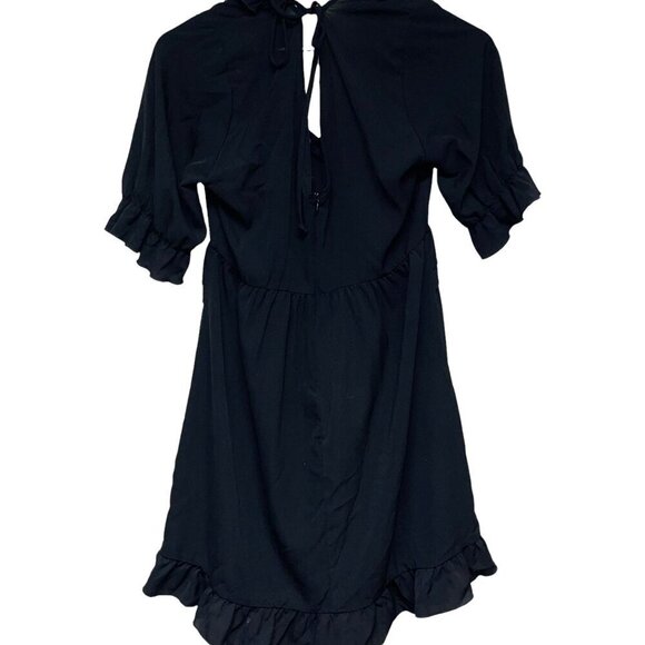 NEW! Purple Snow Black Ruffle V-Neck Knee Length Dress Size Large - Picture 4 of 6